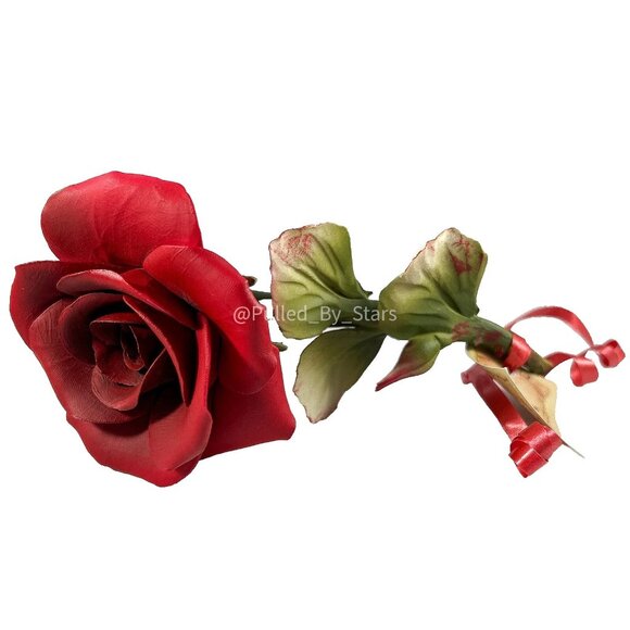 Capodimonte Naples Italy Handmade Hand-Painted Porcelain Red Rose w/ Green Stem - Picture 10 of 16